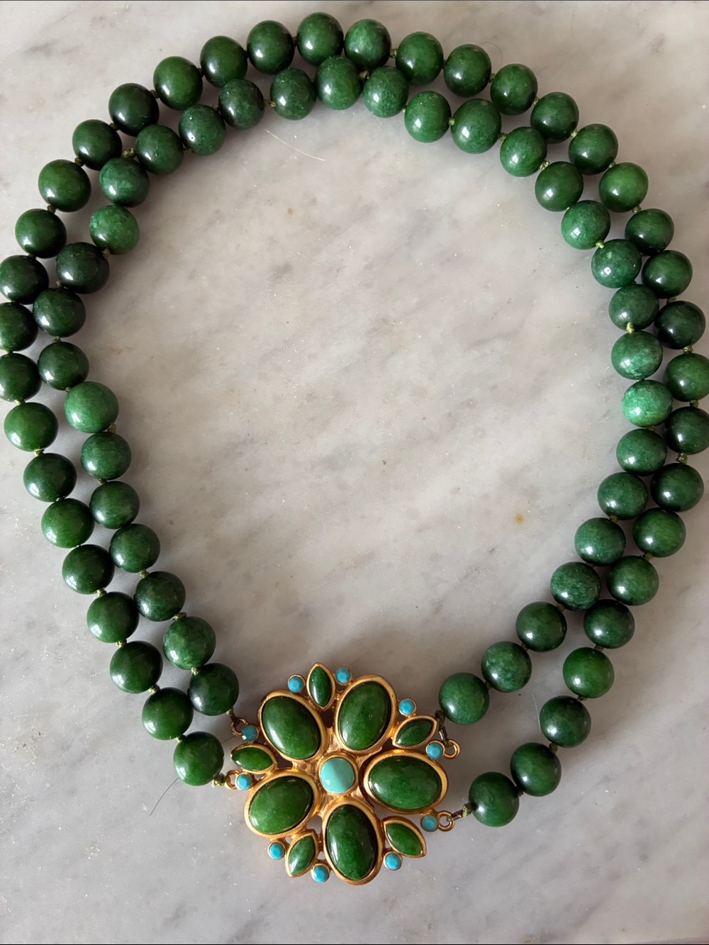Stunning Vintage Nephrite Jade Double Strand Necklace